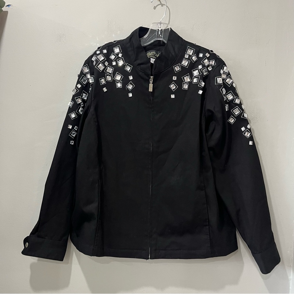Vintage Bob Mackie Womens Jacket Size Large Black Rhinestones Zip Front Full Zip - Picture 2 of 6